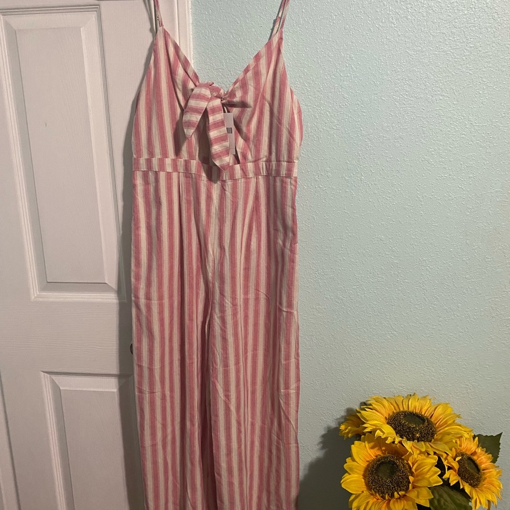 Forever 21 Pink and Cream Striped Jumpsuit